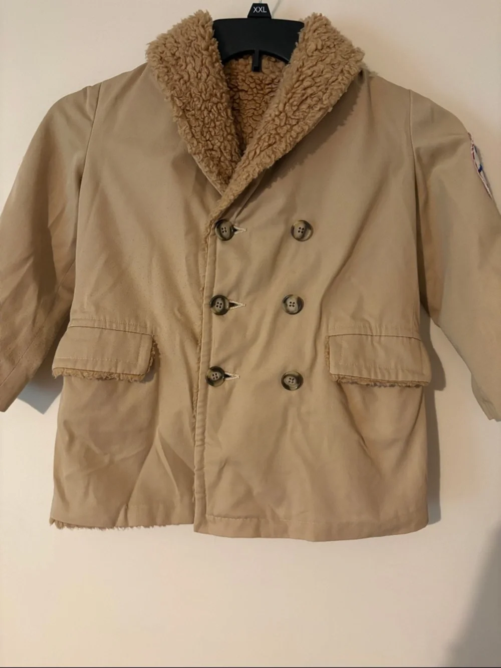 Vtg boys  1970’s Peacoat Tan Sherpa Lined Jacket size? 7/8 retro turtle vagabond